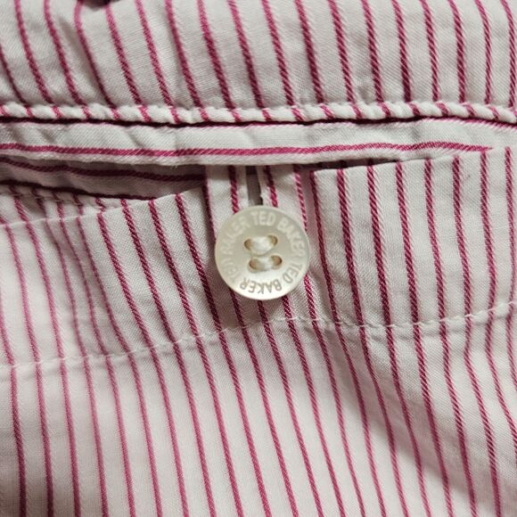 Ted Baker Womens Cotton Shirt XS Button Down Red Stripe Contrast Cuff Designer 2 - Picture 7 of 16